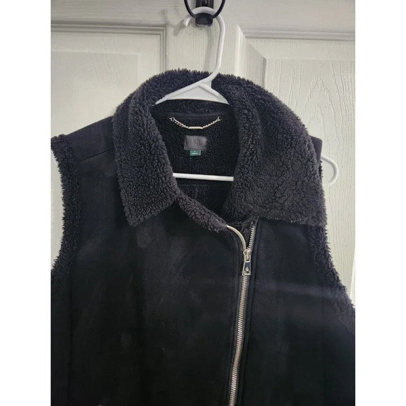 Ralph Lauren LRL black label faux shearling suade moto vest punk woman LG - Picture 6 of 10